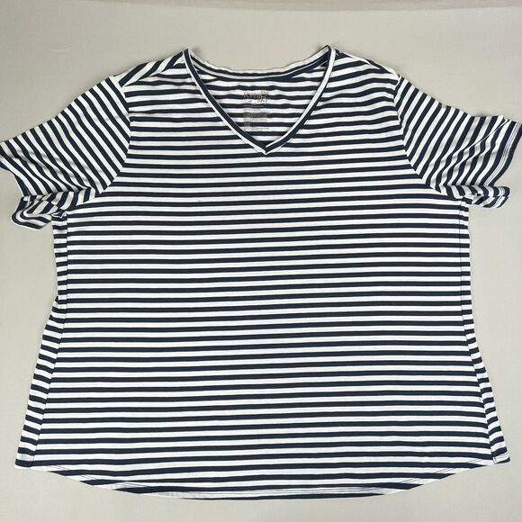 Terra & Sky T-Shirt Short Sleeve V-Neck Women's 4X (28W-30W) Blue White Stripe - Picture 11 of 13